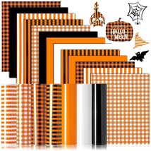 Heat Transfer Vinyl, 13Pcs Halloween Vinyl For Cricut, Orange Buffalo Plaid Htv  - £15.81 GBP