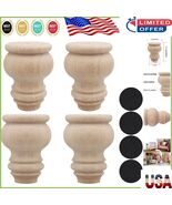 3&quot; Tall Solid Oak Furniture Legs - Versatile Bun Feet for Sofa &amp; Ottoman - $455.10 MXN