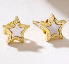 925 Sterling Silver Yellow Gold Plated MOP Star Stud Earrings Jewelry Fo... - $975.75 MXN