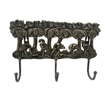 FLAMINIGOS Wall Hanging Coat Hat Key Rack w 3 Hooks Vintage Heavy Cast M... - £29.60 GBP