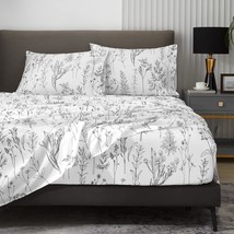 Floral Bed Sheets King Size, 18 Inches Deep Pocket Sheets 1800 Thread Count, Bla - £64.18 GBP