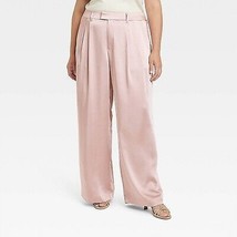 Women&#39;s High-Rise Wide Leg Satin Pants - A New Day Dusty Pink 17 - £21.13 GBP