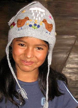 hat for kids,embroidered chullo made of alpaca fur - $22.00