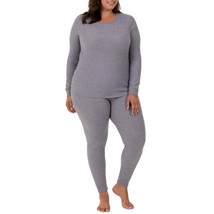 Women 2X THERMAL SET Fruit of the Loom Fit For Me Waffle Crew Shirt &amp; Pants Gray - £17.21 GBP