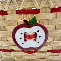 Handmade Basket Apple Delight Black Wire and Red Wood Handle Apple Adornment - £34.88 GBP