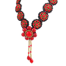 Mystic Florals Coral and Brass Medley Tassels Drop Necklace - $19.79