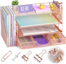 Nicpro Rose Gold Desk Organizers And Accessories For Women, 4-Tier Paper Letter - $41.99