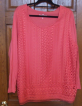 Woman Within Coral Crochet Lace Front Pullover Top - Size L (18-20) - $26.72