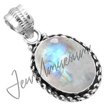 Free Shipping Free Rainbow Moonstone Pure Fine Sterling Silver Pendant - £30.43 GBP