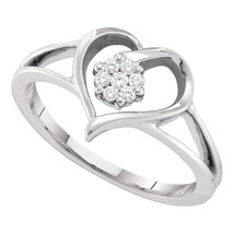 10k White Gold Womens Round Diamond Heart Flower Cluster Ring 1/12 Cttw - £222.20 GBP