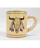 Western Cowboy Theme Coffee Mug Cow Skull Feathers Braided Handle - £19.35 GBP