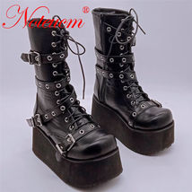 New Black Platform Punk Rock Thick Shoe High Heel Chunky Boots with Strap Buckle - £99.91 GBP