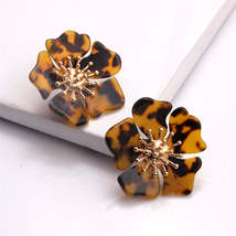 Coffee Acrylic &amp; 18K Gold-Plated Flower Stud Earrings - £11.18 GBP