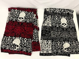 Lot of 2 Skull Scarves 70&quot;x 11&quot; Unique Pattern Red White Gray Scarf Goth Punk - £15.81 GBP
