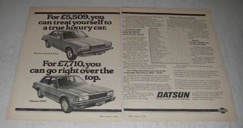 Primary image for 1980 Datsun Laurel 2 Litre and 280C Car Ad - Luxury