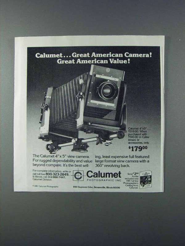 1981 Calumet 4x5 View Camera Ad - Great American Camera - $18.49