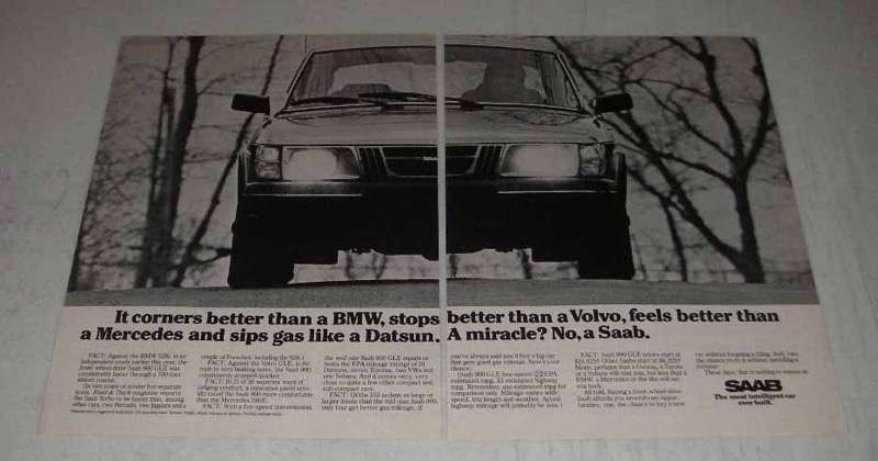 1980 Saab 900 GLE Car Ad - It Corners Better Than a BMW - £14.78 GBP