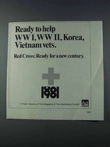 1981 Red Cross Ad - Ready to Help WWI WWII Korea Vets - £14.61 GBP