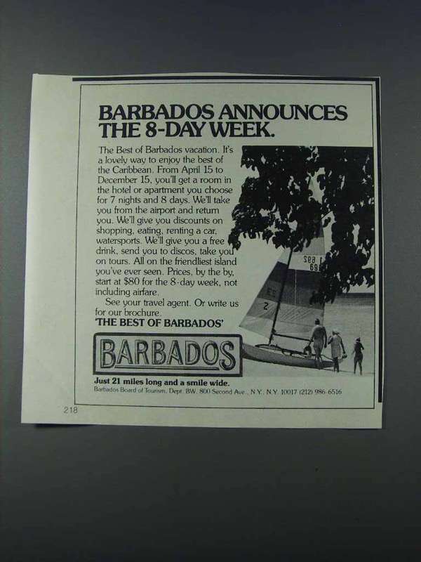 Primary image for 1981 Barbados Tourism Ad - The 8-Day Week
