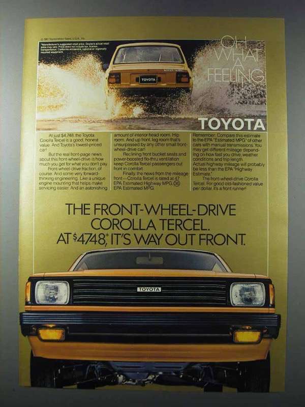 1981 Toyota Corolla Tercel Ad - Way Out Front - $18.49