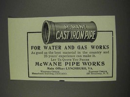 1910 McWane Pipe Works Ad - For Water and Gas - $18.49