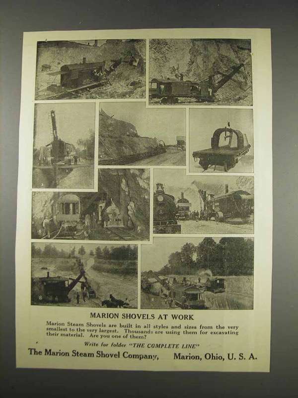 1913 Marion Steam Shovels Ad - At Work - $18.49