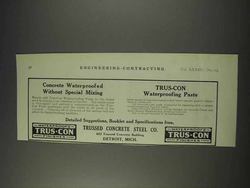 1910 Trussed Concrete Steel co. Ad - $18.49