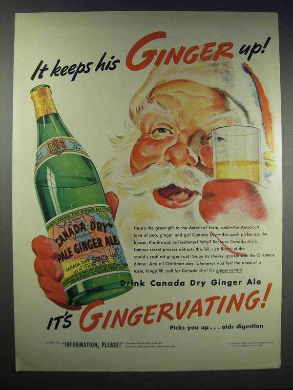 1938 Canada Dry Pale Ginger Ale Ad - Santa - £14.61 GBP