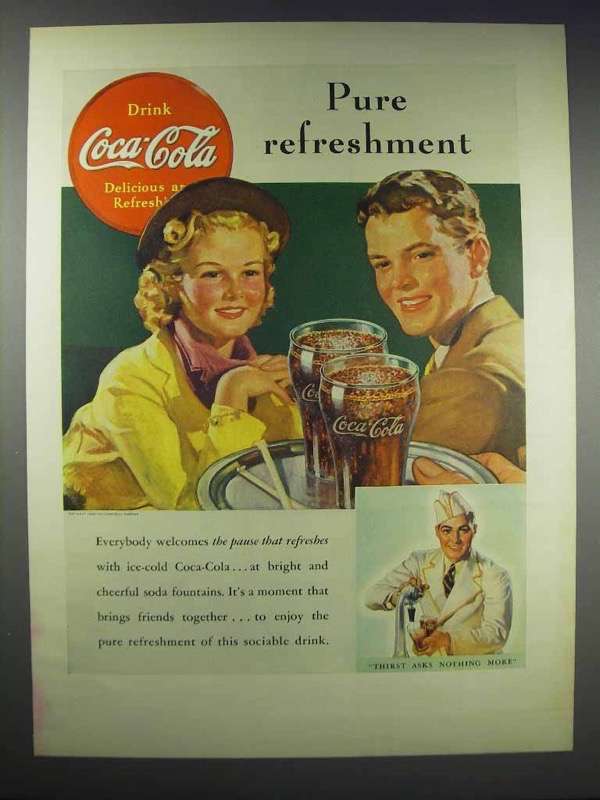 Primary image for 1938 Coca-Cola Soda Ad - Pure Refreshment