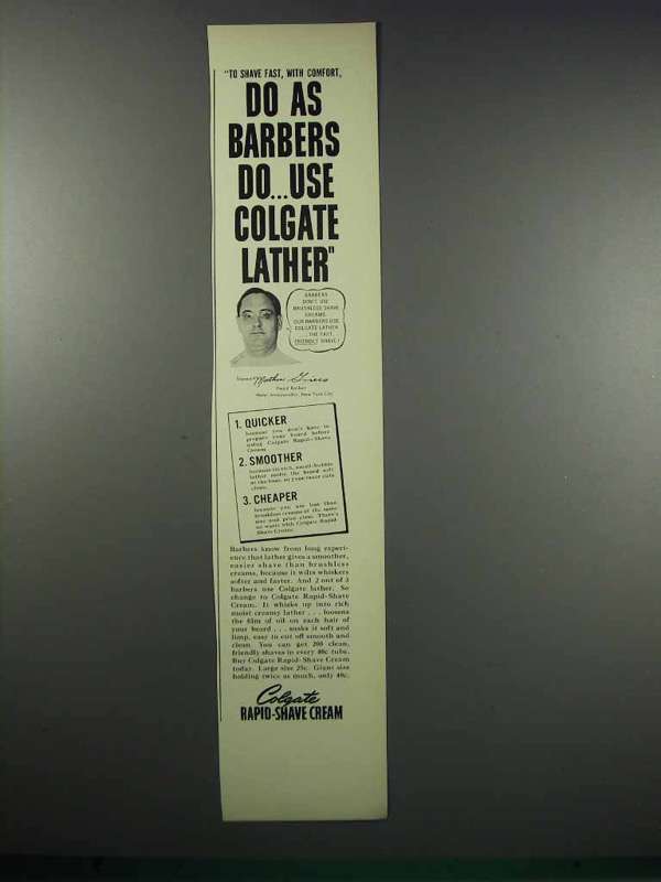 1938 Colgate Rapid-Shave Cream Ad - As Barbers Do - $18.49