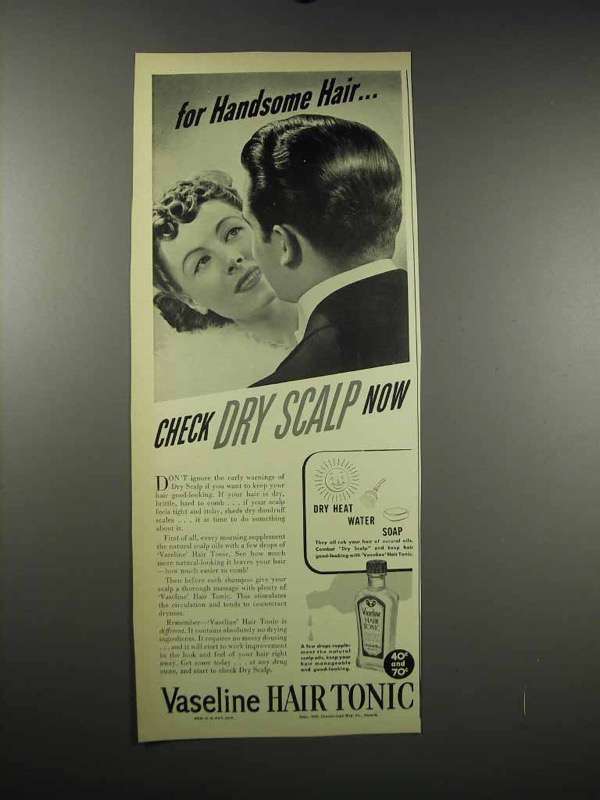 1939 Vaseline Hair Tonic Ad - For Handsome Hair - $18.49