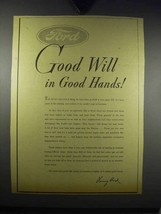 1943 Ford Motors Ad - Good Will in Good Hands - £14.60 GBP