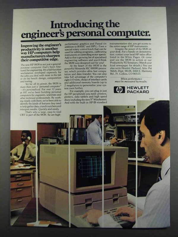 Primary image for 1982 Hewlett Packard HP 9836 Computer Ad - Engineer's