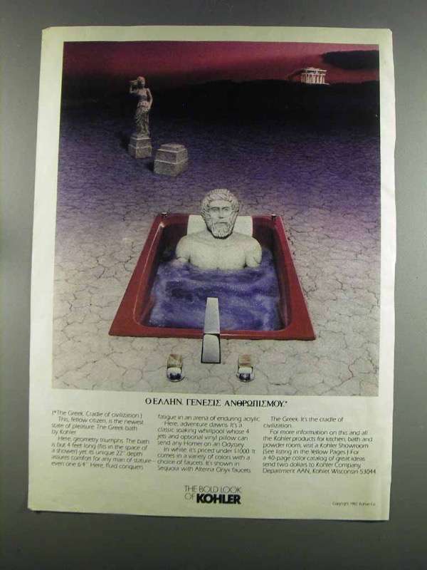 1982 Kohler Greek Bath Ad - 1980-89