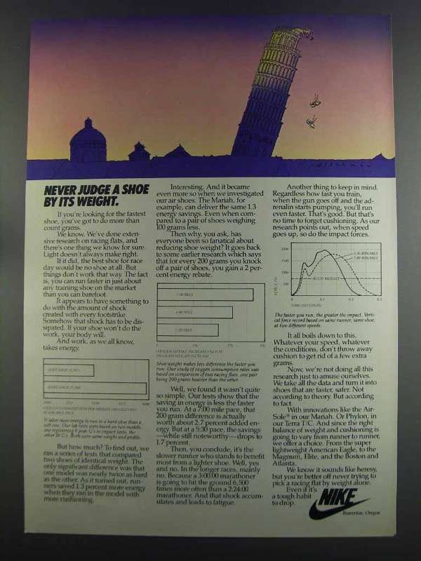 1982 Nike Shoes Ad - Never Judge a Shoe By Its Weight - $18.49