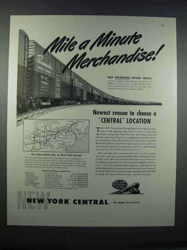 1946 New York Central Railroad Ad - Mile a Minute - £14.73 GBP
