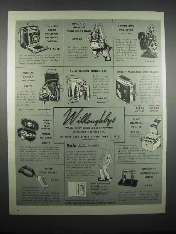1947 Willoughby's Ad - Busch Pressman Camera - $18.49