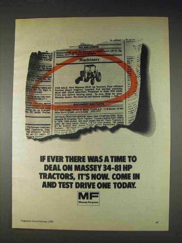 1982 Massey Ferguson Tractors Ad - Time To Deal - $18.49