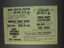 1982 Real Concepts Ad - Morning Glory Seeds, Ultracaine - £14.55 GBP