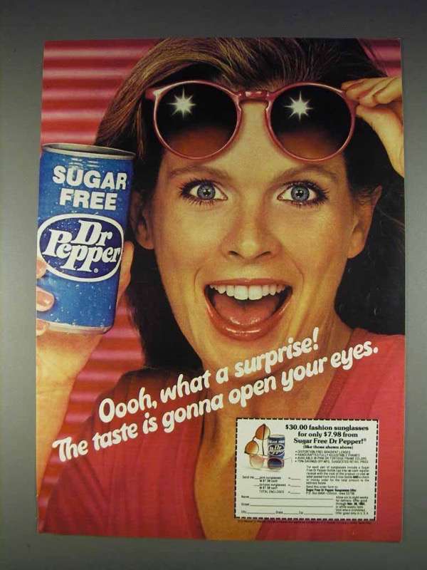 1982 Sugar Free Dr Pepper Soda Ad - What a Surprise - $18.49