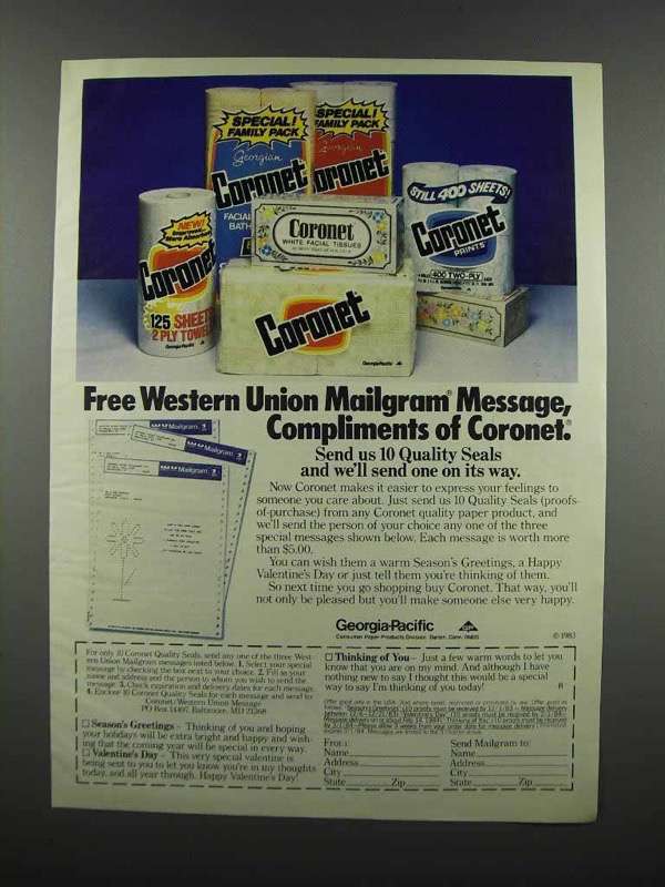 1983 Paper Towels, Tissues, Toilet Paper Ad 198089