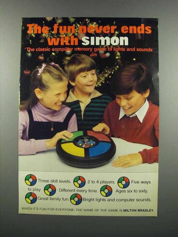 1983 Milton Bradley Simon Game Ad - Fun Never Ends - $18.49