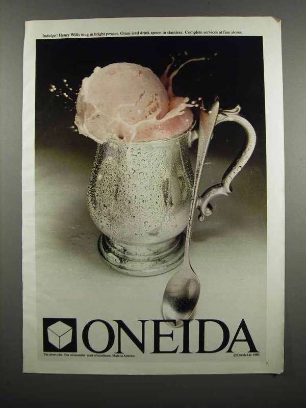 1983 Oneida Ad - Henry Wills Mug, Omni Spoon - $18.49