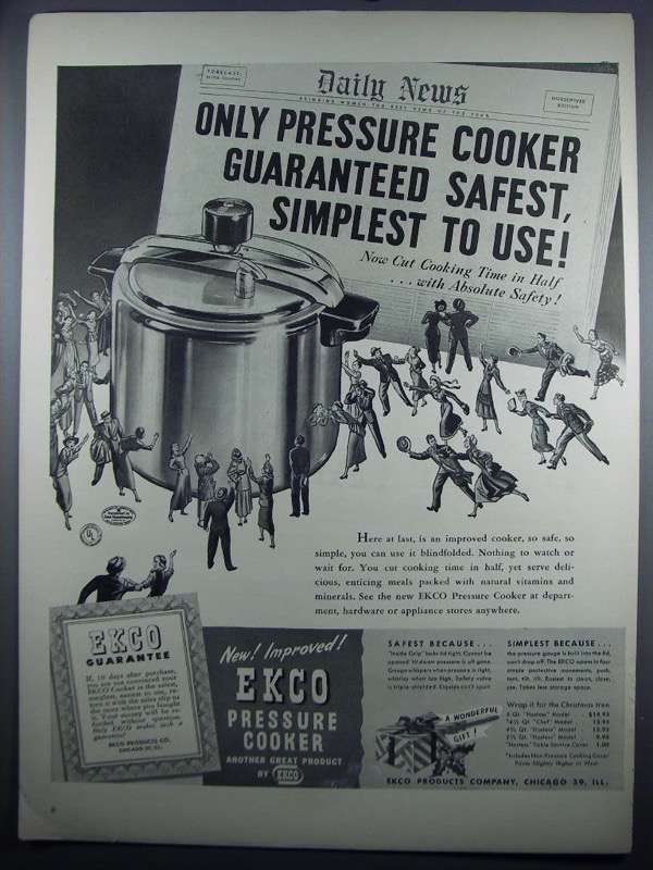 1948 Ekco Pressure Cooker Ad - Safest, Simplest - $18.49