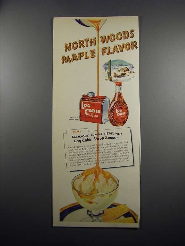 1951 Log Cabin Syrup Ad - North Woods Maple Flavor - $18.49