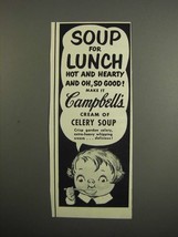 1952 Campbell&#39;s Cream of Celery Soup Ad - For Lunch - £14.77 GBP