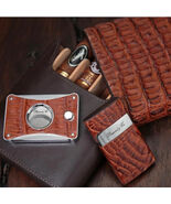 Show Band 5 cigar case Cognac Caiman &amp; Coffee Leather with cutter &amp; lighter - $17,456.75 MXN