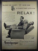 1952 BarcaLounger Chair Ad - Bless His Heart - $18.49