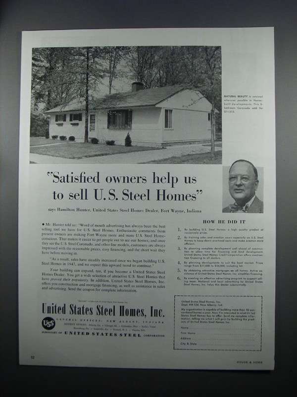 Primary image for 1954 United States Steel Homes Ad - Satisfied Owners