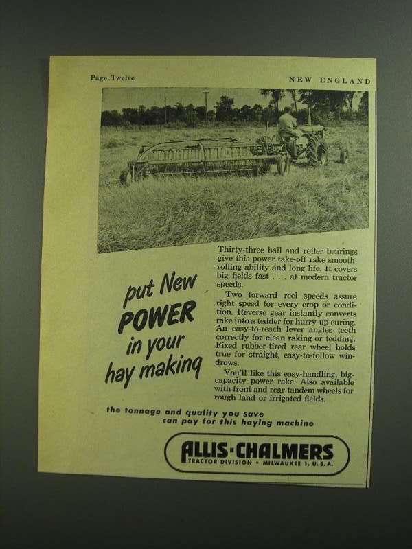 1955 Allis-Chalmers Power Rake Ad - Hay Making - $18.49